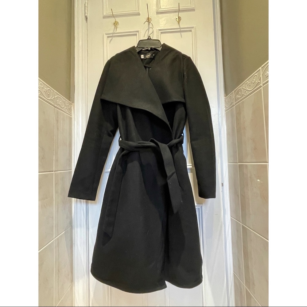 Black Knee Length Belted Trench Coat